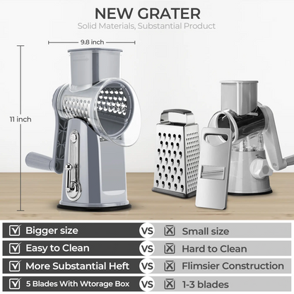 Rotary Cheese Grater with 5 Stainless Steel Blades, Vegetable Shredder