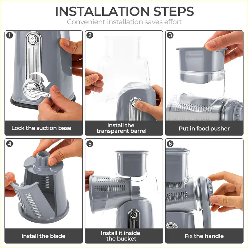 Rotary Cheese Grater with 5 Stainless Steel Blades, Vegetable Shredder