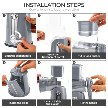 Rotary Cheese Grater with 5 Stainless Steel Blades, Vegetable Shredder