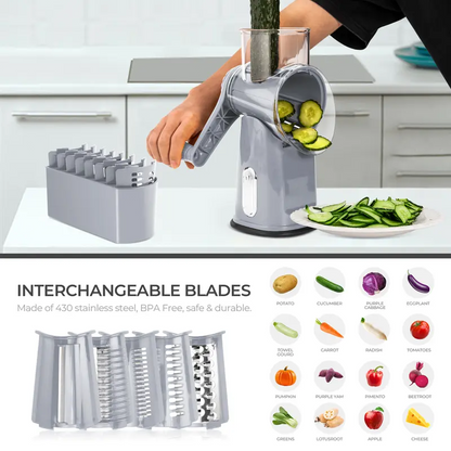 Rotary Cheese Grater with 5 Stainless Steel Blades, Vegetable Shredder