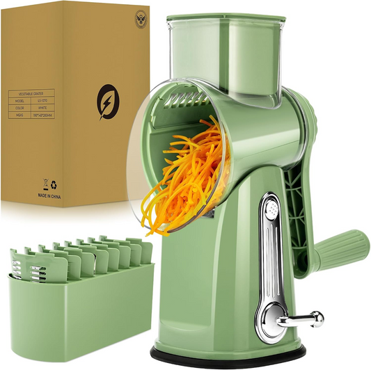 Rotary Cheese Grater with 5 Stainless Steel Blades, Vegetable Shredder