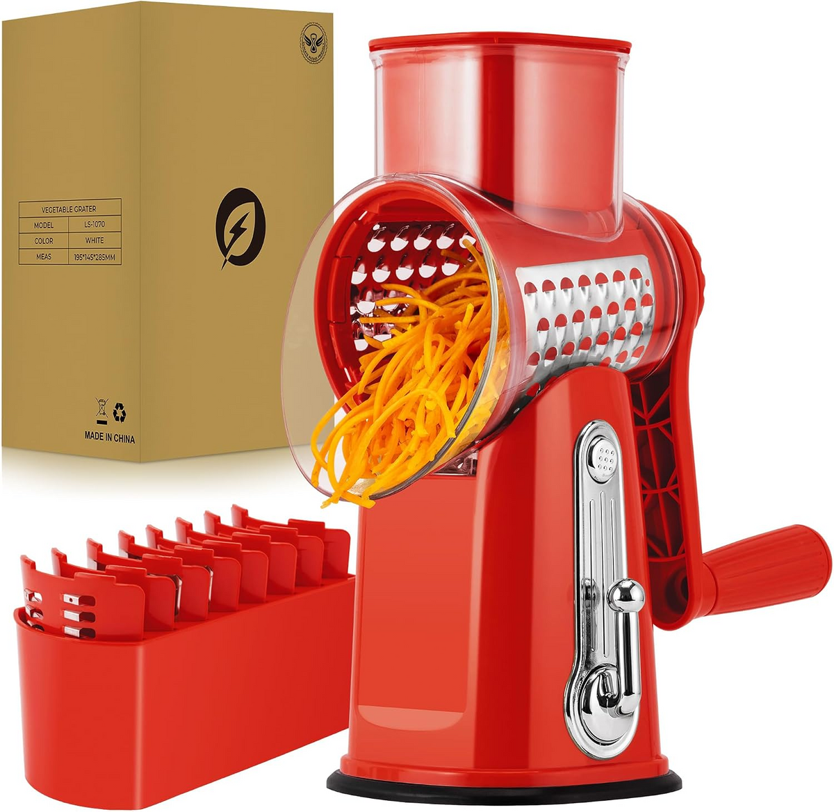 Rotary Cheese Grater with 5 Stainless Steel Blades, Vegetable Shredder