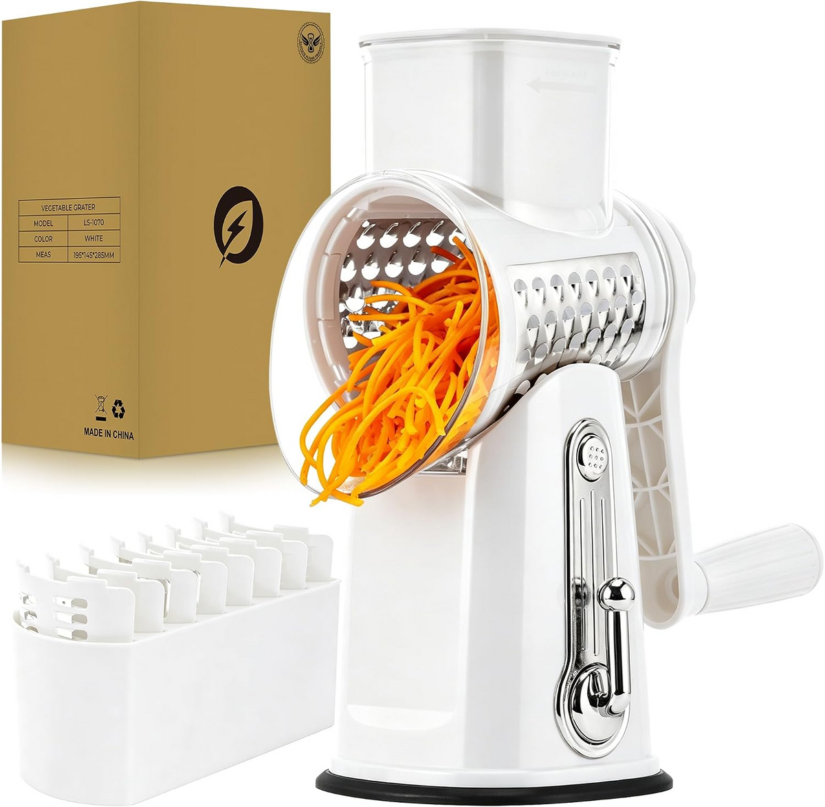 Rotary Cheese Grater with 5 Stainless Steel Blades, Vegetable Shredder