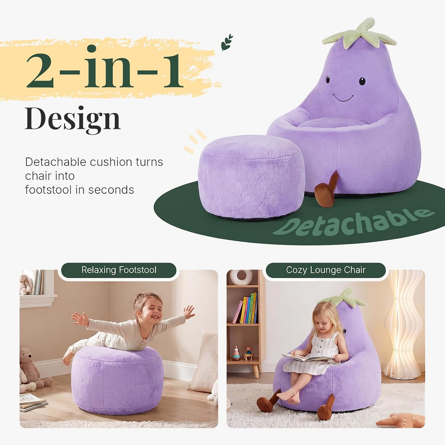 31in Kids Memory Foam Bean Bag Chair, Ultra Soft Floor Sofa Seat for Playroom, Bedroom & Living Room