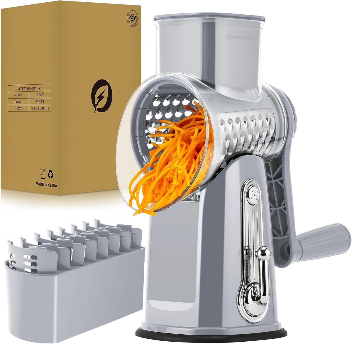 Rotary Cheese Grater with 5 Stainless Steel Blades, Vegetable Shredder