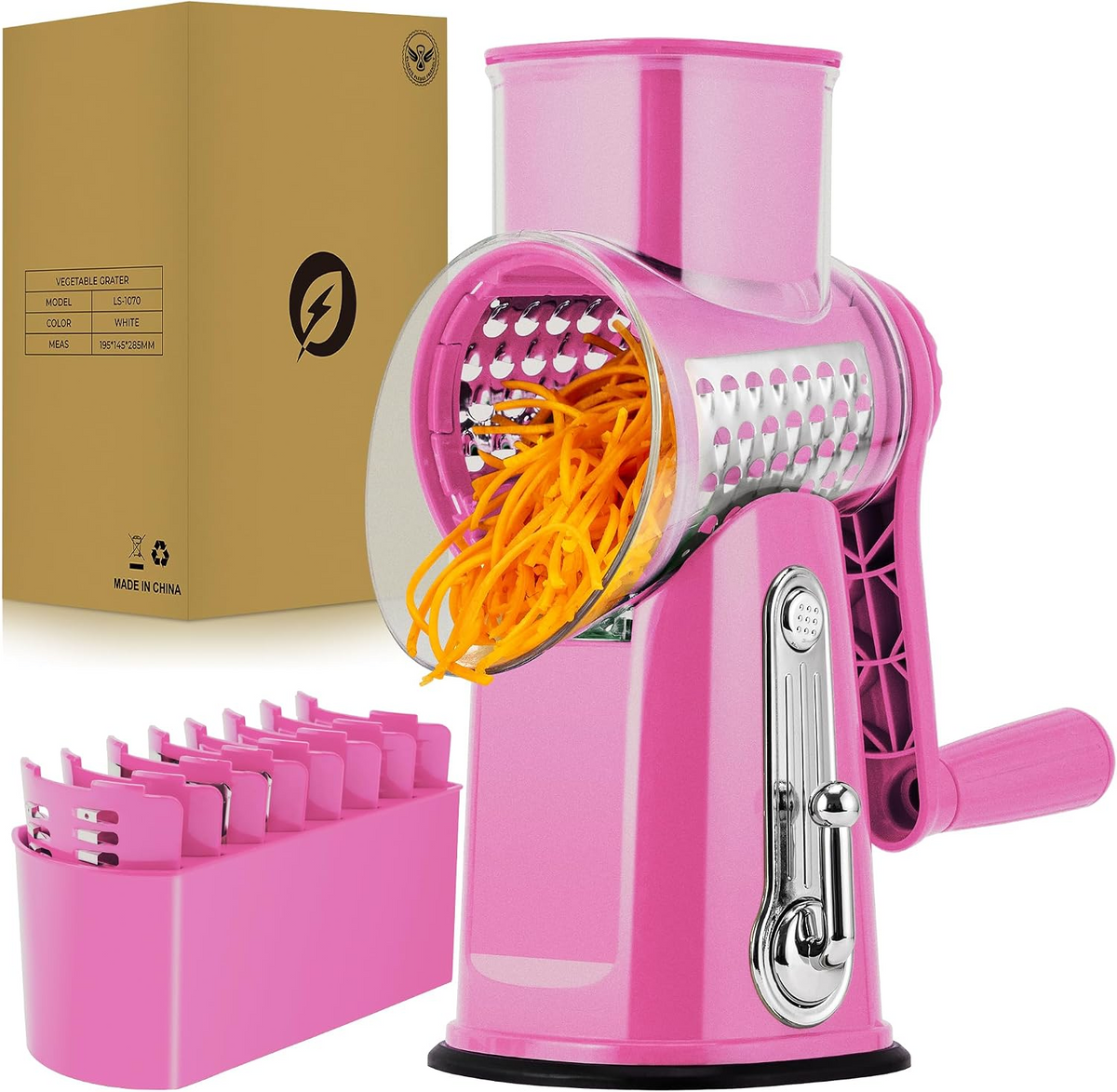 Rotary Cheese Grater with 5 Stainless Steel Blades, Vegetable Shredder