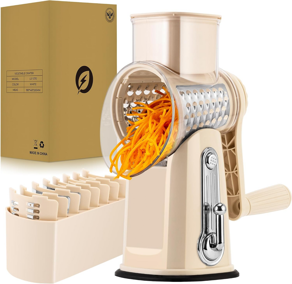 Rotary Cheese Grater with 5 Stainless Steel Blades, Vegetable Shredder