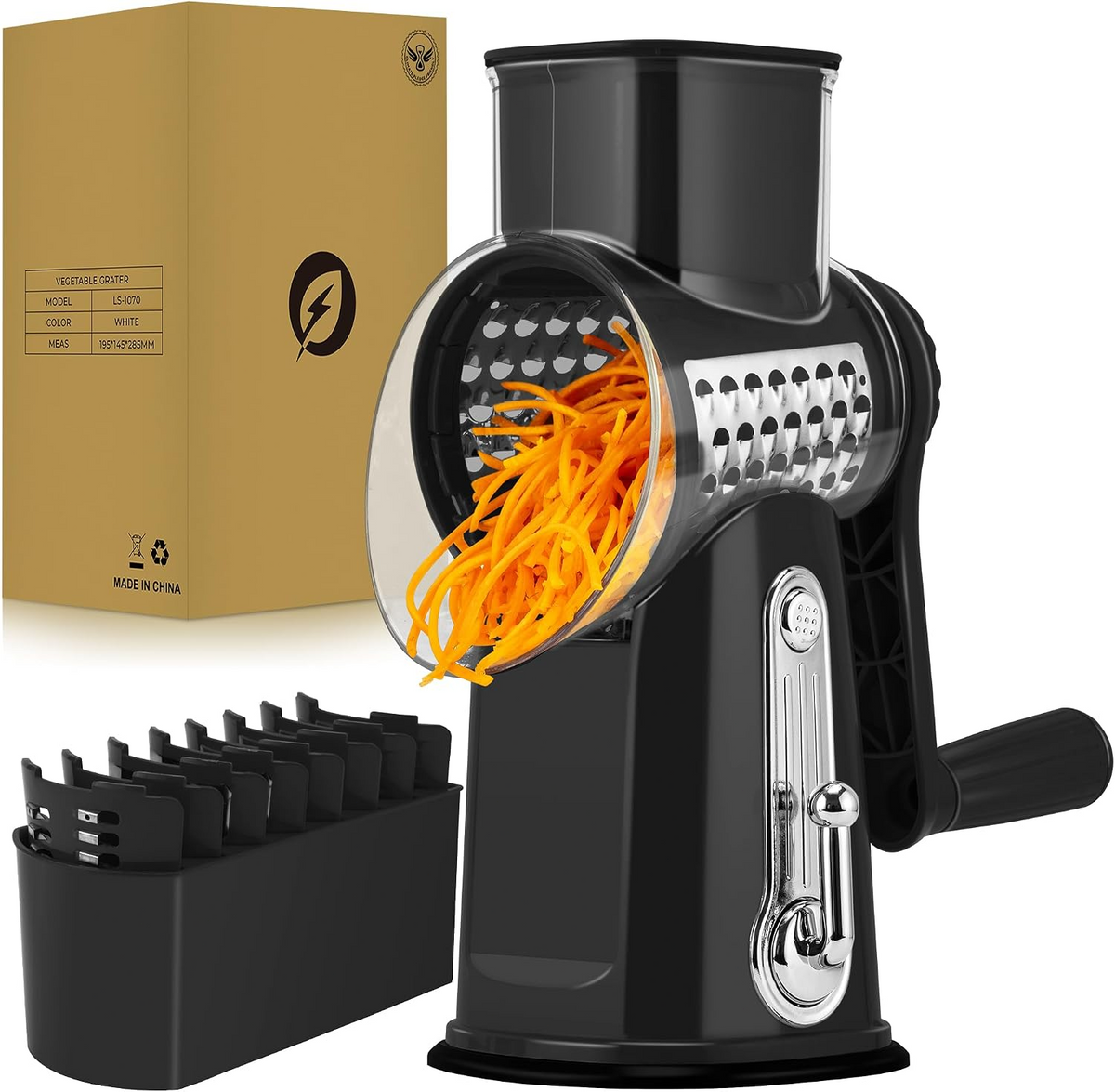 Rotary Cheese Grater with 5 Stainless Steel Blades, Vegetable Shredder