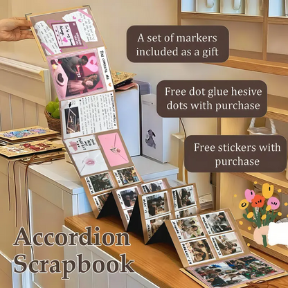 Accordion Foldable Scrapbook Album DIY Craft Kit, Memory Photo Book with Stickers, Markers & Gift Bag