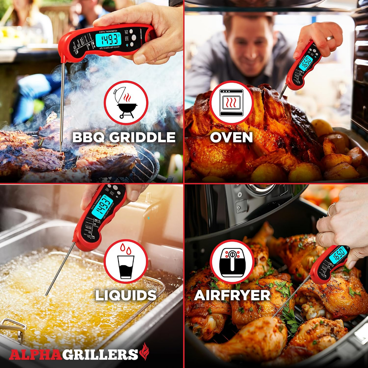 Instant Read Digital Meat Thermometer, Fast Accurate Food Thermometer for Grilling, Cooking & BBQ