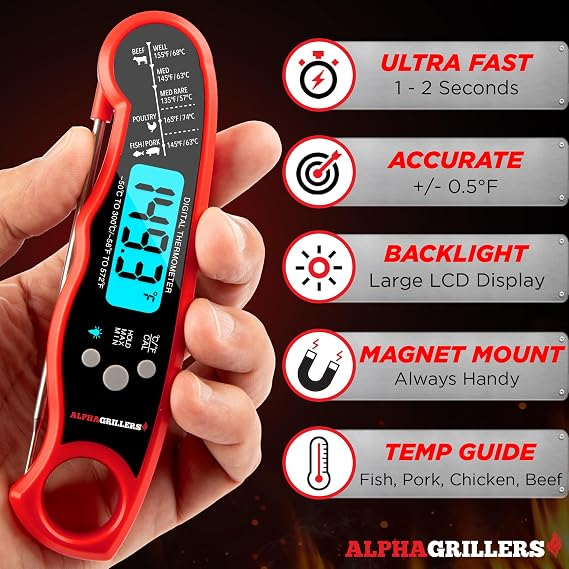 Instant Read Digital Meat Thermometer, Fast Accurate Food Thermometer for Grilling, Cooking & BBQ