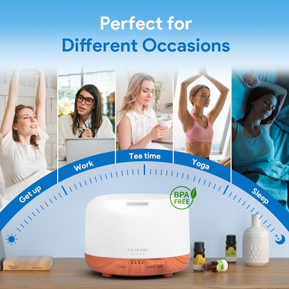 500ML Essential Oil Diffuser – Ultrasonic Aromatherapy Humidifier with 7-Color LED Lights, Timer & Auto Shut-Off