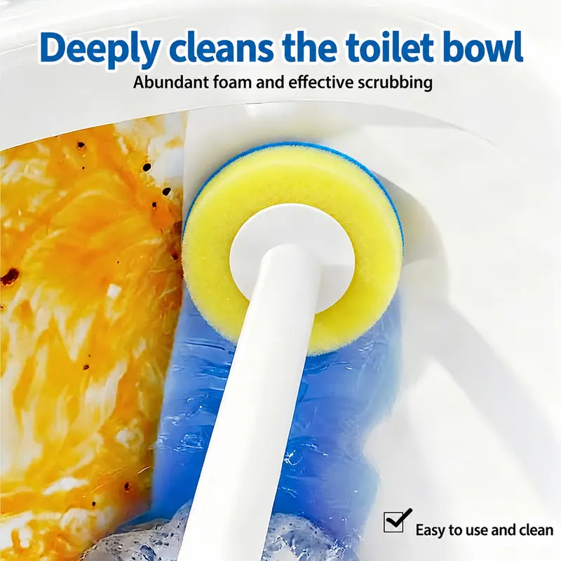 Disposable Toilet Scrubber Brush Kit – No-Touch Rotating Handle with 32 Refill Heads, Self-Cleaning Pads & Holder