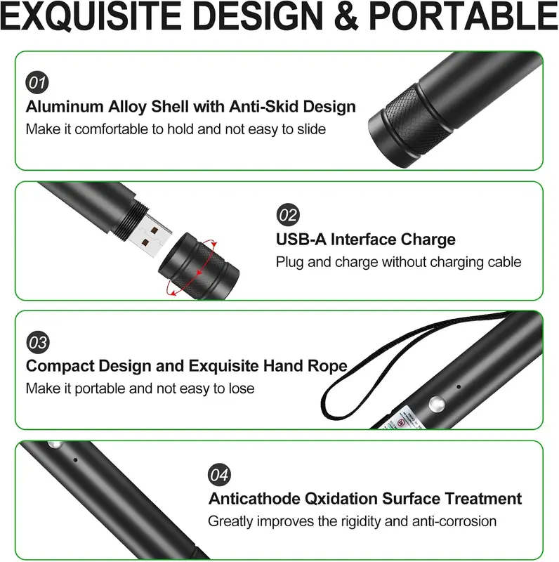 Rechargeable Green Laser Pointer – Long-Range Line Light Flashlight & Interactive Cat Toy