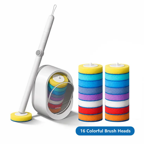 Disposable Toilet Scrubber Brush Kit – No-Touch Rotating Handle with 32 Refill Heads, Self-Cleaning Pads & Holder