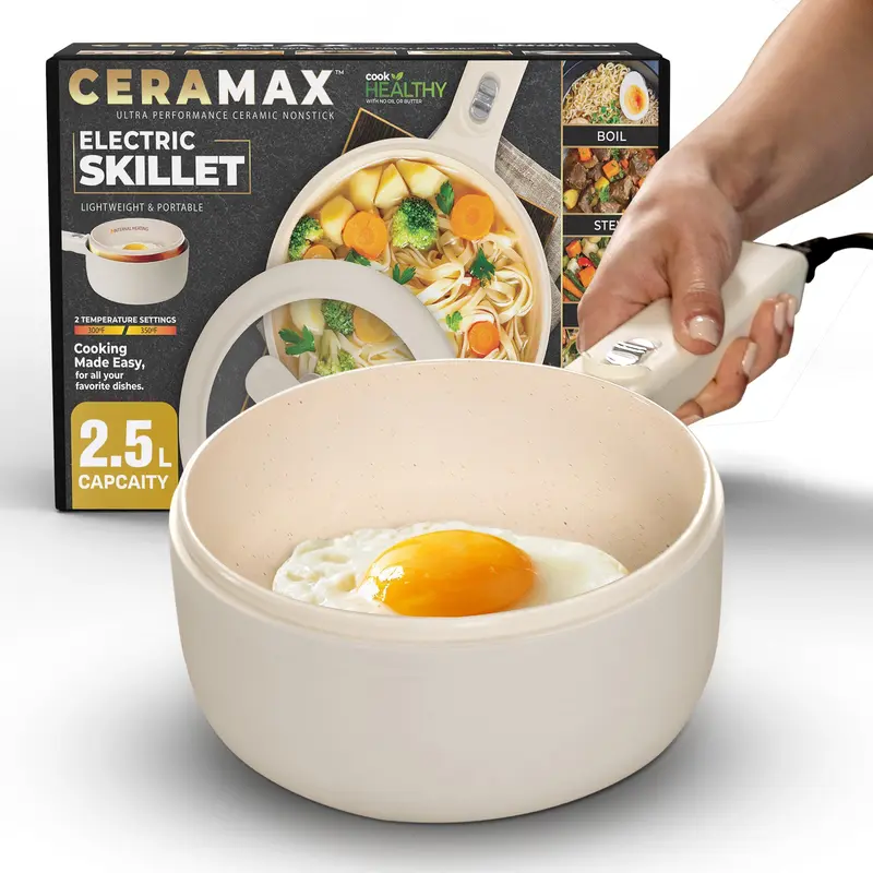 Electric Ceramic Skillet with Lid & Steamer, Nonstick Multi-Function Hot Pot for Cooking