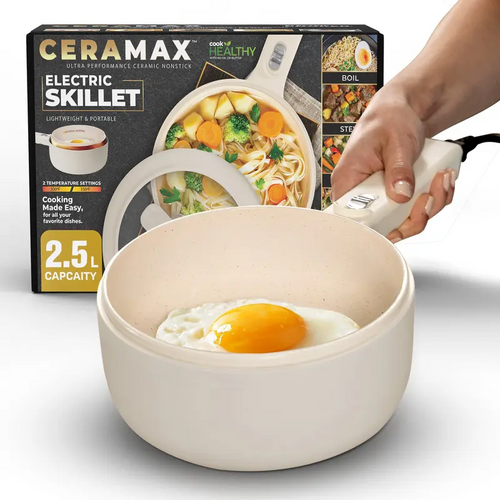 Electric Ceramic Skillet with Lid & Steamer, Nonstick Multi-Function Hot Pot for Cooking